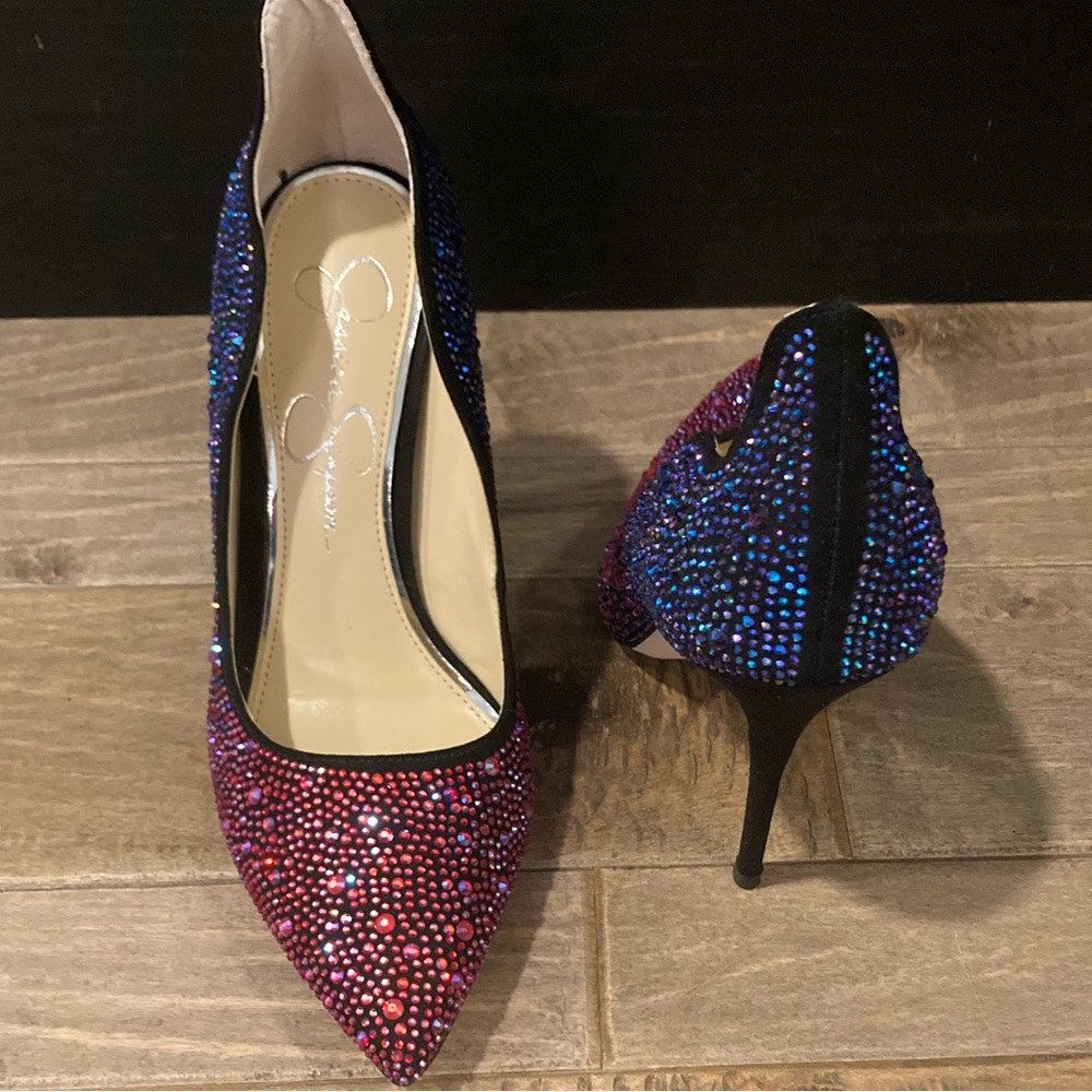 Embellished Pointed-Toe Stiletto Pumps in Blue-Pink Ombre - Picture 2 of 3
